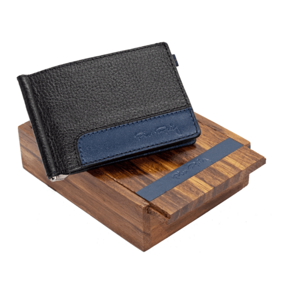 Dunbar Leather Clip Wallet - Blue with Black Color
